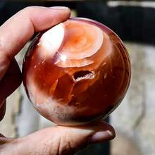 Bohemian Style - 1pc Elegant Natural Red Agate Sphere - Red Agate Quartz Ball With Geode, Suitable For Home Decor And Unique Holiday Gift, Perfect For Crystal Craft Collection - Red and White - View 14