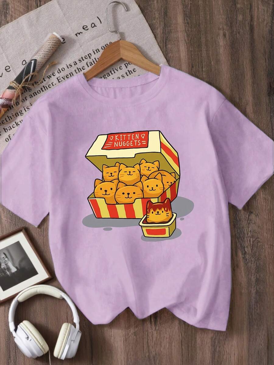Printed Crew Neck T-Shirt For Girls - Yellow - View 1