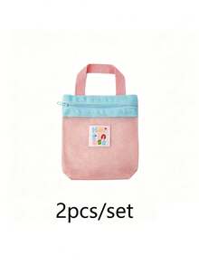 2pcs/Set Cute Colorblock Mesh Tote Bag With Zipper, Portable Breathable Storage Bag, Suitable For Travel, Gym And Daily Use - Multicolor - View 10