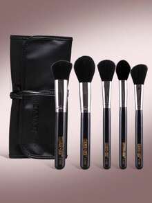 MAANGE 5/30pcs Professional Makeup Brush Set, Made Of Soft Fiber Material, Easy To Carry, Includes Foundation Brush, Eyeshadow Brush, Eyebrow Brush, Suitable For Travel Use - Black - View 3