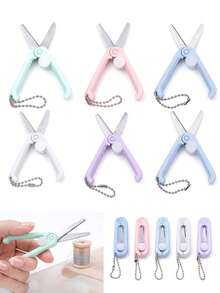 Llavero de mini tijeras, tijeras portátiles plegables para manualidades, herramienta de con cabeza redonda y linda, colgante para bolso, adorno para teléfono, regalo creativo - Multicolor - Ver 3