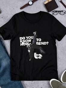 Men's Casual Short Sleeve Crew Neck T-Shirt With Street Racing Slogan Print - BLACK AND RED - View 1