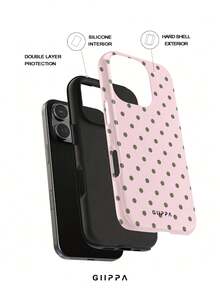 GIIPPA 1件淡粉色底綠色波點圖案設計手機殼，適用於Phone 17 Pro Max，兼容Phone 16 Pro Max、15 Pro Max、14 Pro Max，韓系高端時尚趣味手機殼，兼容11/12/13/14/15/75 Pro Max Plus，優雅設計男女皆宜，送女友的完美禮物！ - 粉色 - 查看 2