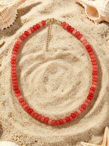 1pc European & American Bohemian Faux Stone Abacus Bead Beaded Necklace With Stainless Steel 18K Gold Plated Accessories, For Summer Beach Holiday - Handmade Beaded Faux Stone Stainless Steel Necklace - View 22