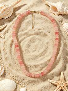 1pc European & American Bohemian Faux Stone Abacus Bead Beaded Necklace With Stainless Steel 18K Gold Plated Accessories, For Summer Beach Holiday - Handmade Beaded Faux Stone Stainless Steel Necklace - View 24