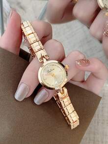 1pc Women's Quartz Watch, Beaded Style, Fashionable Elegant Elegant Design, Suitable For Daily Wear, Birthday/Graduation Gift, Casual Gathering - Gold - View 3