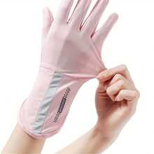 1 Pair Car Accessories Pink/Grey/Beige/Dark Grey Car Gloves, Thin Summer UV Protection Long Riding Universal Fingerless Touchscreen Ice Silk Gloves - A - View 9