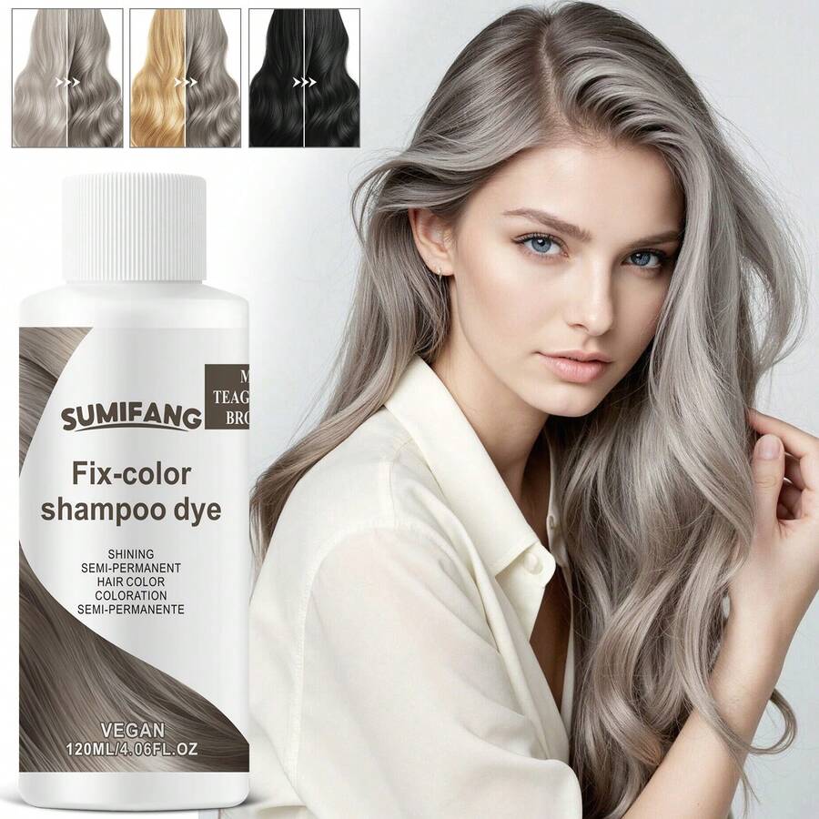 SUMIFANG 120ml 鎖色洗髮染髮劑，二合一產品，含陽離子成分與光澤因子，染後提供自然光澤，不像某些暫時性染髮劑會使頭髮顯得暗淡或毛躁