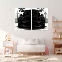 2pcs Modern Black Sports Car Self-Adhesive Wall Stickers, Waterproof Removable Material, Suitable For Living Room, Garage, Game Room And Bedroom Wall Decor, Perfect Holiday Gift For Car Enthusiasts - 2pcs - View 5