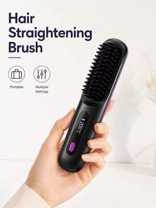 LEVIATECH Brosse lissante portable sans fil, peigne lissant mini rechargeable avec plusieurs réglages de température, affichage LED, conception anti-brûlure pour les femmes, coiffage en voyage - Multicolore - Voir 1