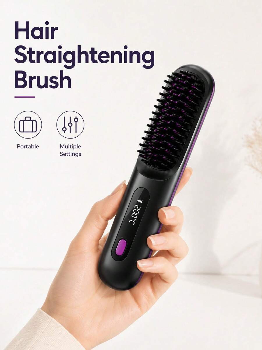 LEVIATECH Brosse lissante portable sans fil, peigne lissant mini rechargeable avec plusieurs réglages de température, affichage LED, conception anti-brûlure pour les femmes, coiffage en voyage - Multicolore - Voir 1