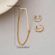 3Pcs Minimalist Geometric Chain Ear Cuff & Huggie Hoop Earring Set, Gold Triangle Chain Wrap Earring With Crystal Tiny Hoops, Dainty No Piercing Women - Multicolor - View 2