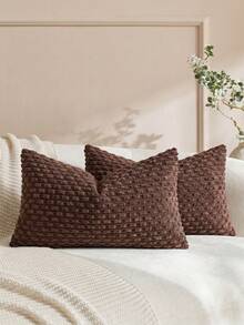 1pc/2pcs Bohemian Striped Pillow Covers (Pillow Insert Not Included), Soft Plush Corduroy Solid Color Decorative Square Pillow Covers, Suitable For Holiday, Sofa, Bedroom, Bed, All Seasons Use. - Coffee Brown - View 5