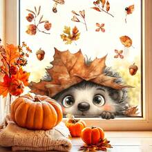 1pc Autumn Forest Animal Electrostatic Adhesive Window Decals, Featuring Maple Leaves And Pumpkins, Are Perfect For Kitchen, Living Room, And Thanksgiving Party Decorations. - Multicolor - View 12