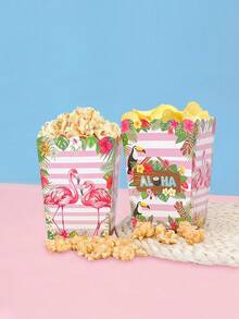 10pcs/20pcs/30pcs Cajas de palomitas de maíz de papel Aloha hawaiano rosa, contenedores de aperitivos con diseño tropical de flamenco, tucán, flores y rayas, parte superior 3.14in parte inferior 2.36in altura 4.3in Cajas de recuerdos para fiesta Luau, verano, playa, piscina, fiesta de cumpleaños tropical, suministros para barbacoa - Multicolor - Ver 5