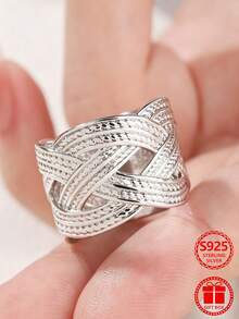 1 chiếc nhẫn bạc Sterling 925 dệt vân nhiều lớp, size 6-10, đeo hàng ngày cho nữ, lựa chọn quà tặng Valentine, kèm hộp quà - Bạc - Xem 7