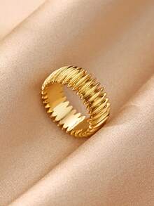 1 pieza Anillo texturizado con picos de estilo punk, banda chapada en oro de 18K, accesorio de diseño minimalista, regalo para uso diario y apilar - Multicolor - Ver 2