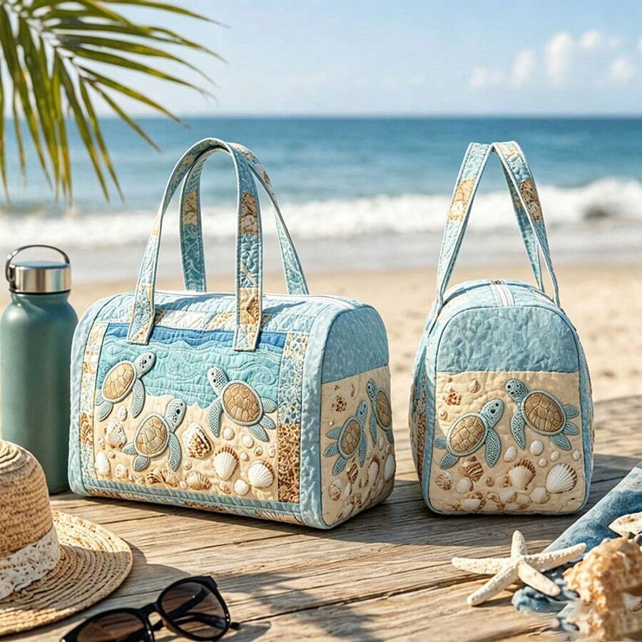 2D Printed Turtle Pattern Tote Beach Bag Large Capacity Lightweight Durable,Zipper Handles Travel Duffle Bag For Sports Outdoor Beach Travel Essential - Multicolor - View 1