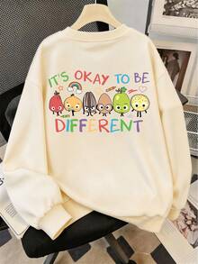 Sweatshirt lengan panjang berkerah bulat, dicetak dengan motif ilustrasi buah, lucu dan modis, cocok untuk anak perempuan kenakan di musim gugur dan musim dingin. - Aprikot - View 3