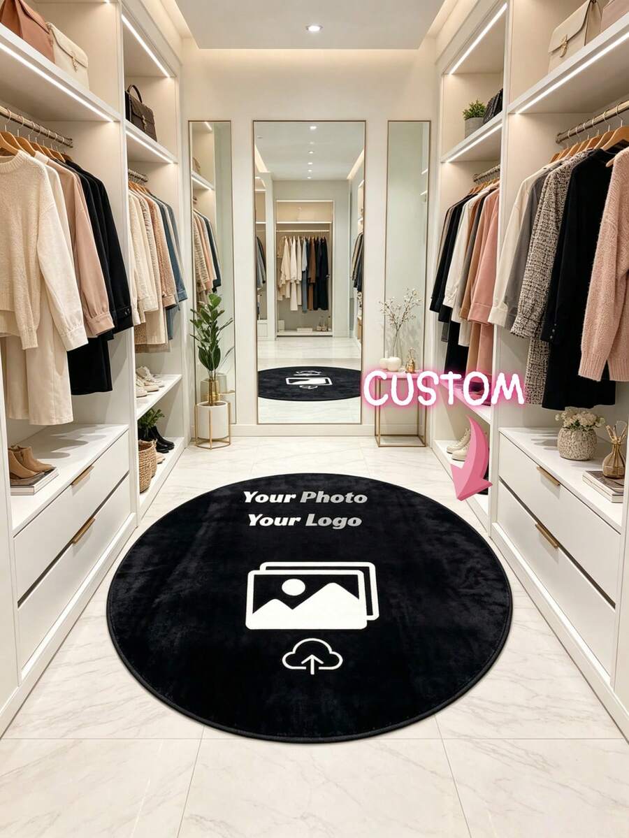 1pc Customized Round Logo Carpet, Personalized Commercial Floor Mat, Customizable Photo, Logo And Text, Non-Slip Washable Carpet, Brand Promotion Entrance Mat, Office Studio Store Reception Area Decoration, Small Business Opening Gift, Commercial Floor Decoration - Multicolor - View 1