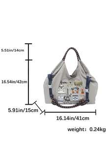 Tas Tote Bordir Landmark Paris Gaya Jepang, Nilon Ringan, Tas Komuter 3 Cara: Bahu/Selempang/Jok - MultiWarna - View 14