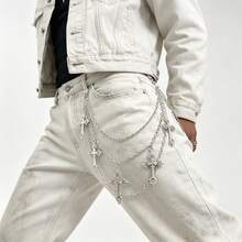 1pc Metal Pants Chain, Hip-Hop Luxury Style, Versatile Jeans Hanging Chain Accessory - Silver - View 6