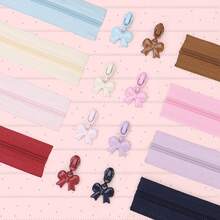1 Set = 5 Yards (177.16 Inch) Zipper + 10 Bow Zipper Pulls, Colorful Nylon Zipper + Colorful Zipper Pulls, Exquisite Bow Zipper Pulls, Suitable For Bags, Handmade Wallets, Stationery Bags, Handmade DIY, Sewing Replacement, Etc. - Little Bow - View 4