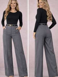 Women's Tailored Trousers With Belt, Super Comfortable - 灰色 - 查看 1