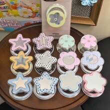1 Set Fresh Floral Mirror Magnetic Phone Stand, High Transparency Acrylic Mirror Makeup Mirror, INS Style Star & Flower Dual Design Magnetic Phone Grip, Macaron Color Block Mirror Makeup Tool, Foldable Telescopic Ring Holder, Commute Binge-Watching Selfie Universal Anti-Drop Support Base, Versatile Apple & Android Compatible Phone Accessory - Multicolor - View 1