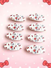 SANRIO 8入三麗鷗印花橢圓形髮夾,卡通可愛俏皮鮮豔色彩髮夾,適合生日派對、聚會禮物、返校季禮物髮飾配件 - 彩色 - 查看 3
