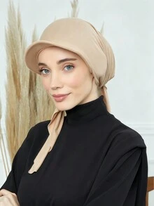 1件女款即穿式一體式素色經典百搭阿拉伯時尚休閒棒球希賈布頭巾帽，適合日常防曬、遮陽、涼爽與防紫外線 - 米色 - 查看 5