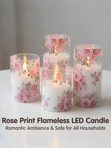 3入裝玫瑰LED無焰柱狀蠟燭，電池驅動，不含電池，適用於居家、婚禮、臥室、房間、聖誕節、情人節裝飾，尺寸 3*4 英吋 (5英吋/6英吋) - 暖白色 - 查看 6