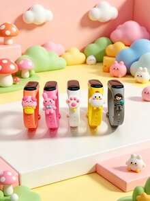 5pcs Kids Favorite LED Touch Screen Electronic Watches With Cute Cartoon Pig, Rabbit, Cat Paw Pendants - 5 Different Pattern Combinations, Soft Skin-Friendly Sports Wristbands, Suitable For Christmas, Children's Day, Birthday Gifts, Daily Wear, School And Sports - Multicolor - View 6