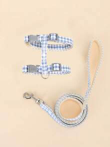 1 Set Adjustable Cat & Small Dog Leash, Plaid Pattern Chest Harness, Anti-Escape Walking Strap - Multicolor - View 11