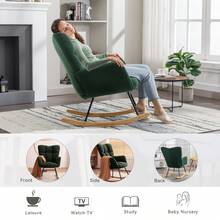 Nursing Rocking Chair, Teddy Glider Chair For Nursery, Comfy Living Room Armchairs With High Backrest For Adults - 綠色 - 查看 7