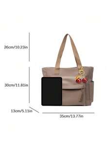 Bolso Bandolera de Gran Capacidad de unicolor y Elegante, Bolso Tote Versátil para Estudiantes, Clases, Desplazamientos y Salidas - Caqui - Ver 4
