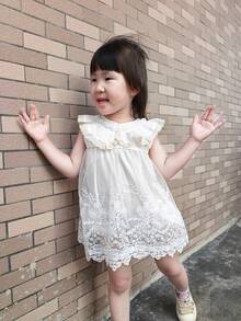 Summer New Baby Girl Clothes, Exquisite Girls Ruffled Mesh Floral Hem Skirt Bodysuit, Cute Princess Party Dress - White - View 3