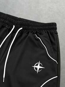 Herren Sommer Lässig Shorts, einfarbige Strand Shorts, bedruckte Shorts mit Kordelzug Taille - Schwarz - Übersicht 4