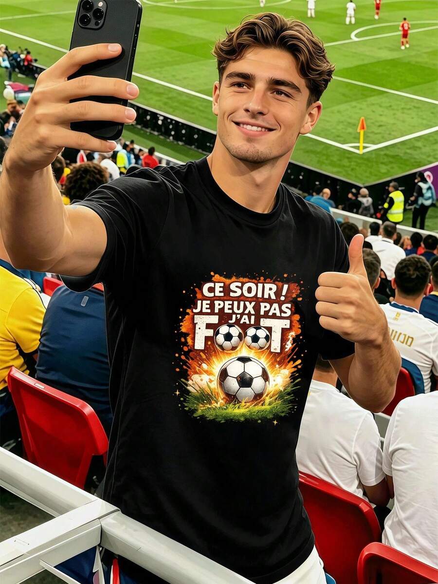 M E N's Funny Football Graphic T-Shirt, High Quality Cotton, Relaxed Fit, Casual And Comfortable, With Graphic Design. - Black - View 1
