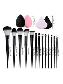 17PCS Black Makeup Brush Set With Beauty Sponges&Powder Puffs,Ultra-Soft Hair For Foundation, Eyeshadow&Blush,Complete All-In-One Cosmetic Tool Kit - Black - View 8
