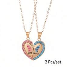2 Pcs/Set Best Friend Pendant Necklace For School Friend Forever Friendship BFF Necklace Adjustable Geometric Jewelry Gift Love Couple Chain Choke - one-size - View 10