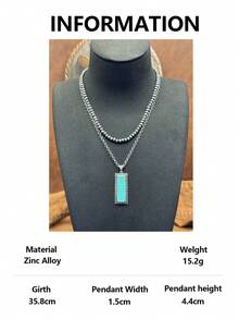 1 Set / Western Vintage Style Jewelry Set, 1 Pair Rectangular Faux Turquoise Earrings And Double Layer Necklace, Rugged And Eye-Catching Overall Style, Full Of American Western Wilderness Texture, Highly Compatible With Cowboy Style, American Vintage Hot Girl Style, And Western Cargo Style Style. - Bohemian Style - View 31