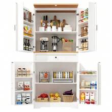 High-End Kitchen Unit With 12 Doors And Drawers (80 X 40 X 180 Cm), Modern Storage Unit For Snacks, Made Of MDF And Chipboard, Sideboard For Dining Room, Kitchen Or Living Room. - White - View 1