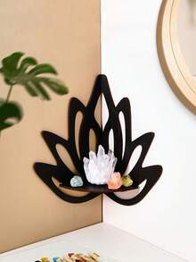 1PC/2PCS DIY Floating Shelf/Shelves, Black/White Minimalist Lotus Design Wall-Mounted Display Rack (Nails Not Included), Hollow Floating Shelf, Lotus Corner Storage Rack, Suitable For Candle Holder Decoration Shelf, Home Cozy Decor Corner Shelf, Small Ornament Display Storage Rack, Living Room Display Shelf - Multicolor - View 8