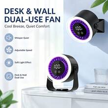 Ventilador de escritorio y pared 3 en 1, brisa suave y silenciosa, luz ajustable de 3 colores, batería recargable USB de 3600mAh, pantalla LED de batería y velocidad del ventilador, velocidad del ventilador ajustable de 0-10, cabezal inclinable de 180°, adecuado para oficina, dormitorio, residencia, cocina, regalo - 1 pieza - Ver 4