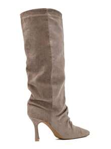 Bottes Plissées à Talon Carré Pour Femme : Allure Bohème Et Chic Citadin - Khaki - View 4