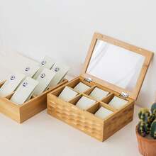 Bamboo Tea Storage Organizer With Lid – 6 Compartment Multi-Functional Box For Tea Bags, Coffee Pods & Loose Leaf, See- For Easy View, Space Saving - Natural Wood Color - View 8