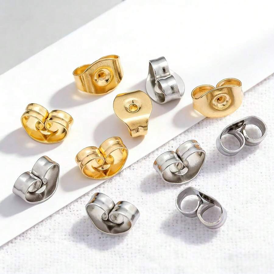 10/50/100 Stücke 4,5*6mm Edelstahl Anti-Fall Schmetterlings-Ohrring-Rückseiten, hypoallergene Gold-/Silberfarbene Ohrring-Stecker für Ohrring-Reparatur und Ersatz, handgemachter Schmuck DIY-Herstellung, Ohrring-Muttern, gerollte Kante Schmetterlings-Ohrring-Rückseiten, Anti-Fall Ohrring-Stecker, Schmuck-Handarbeitsmaterialien, Nadel-Ohrring-Rückseiten, Ohrring-Zubehör für Piercings, Ohrring-Rückseiten in Großpackung - Verschiedenfarbig - Übersicht 1