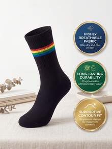 2/4 Pairs Unisex Classic Rainbow Striped Breathable Soft Mid-Calf Socks, Casual Sports Versatile, Suitable For Gifts, All Season - Multicolor - View 7