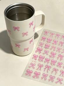 1件粉色刺繡風蝴蝶結貼紙，適用於裝飾相機、水杯、手機、平板、筆電，粉色蝴蝶結元素，溫柔芭蕾風，百搭裝飾貼紙 - 粉紅刺繡風蝴蝶結 - 查看 2